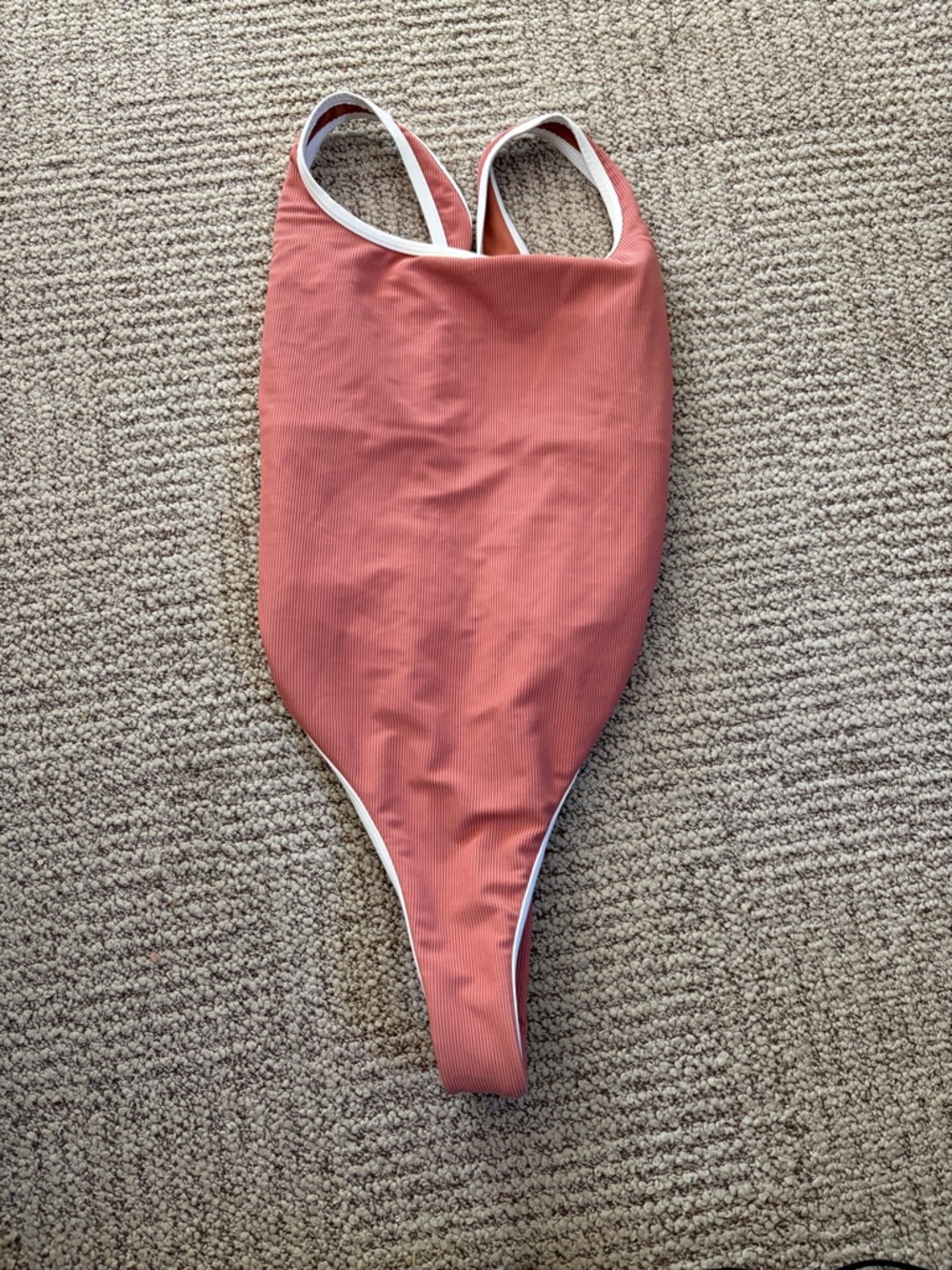 LainSnow Rust Ribbed One-Piece Swimsuit with White Trim